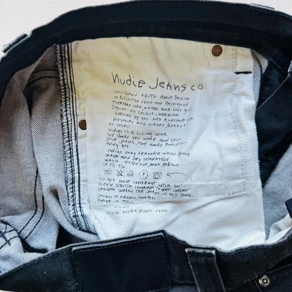 Nudie Jeans Co Lean Dean Black Stretch Denim Jeans 33x31 Slim Tapered Made Italy - Picture 4 of 10